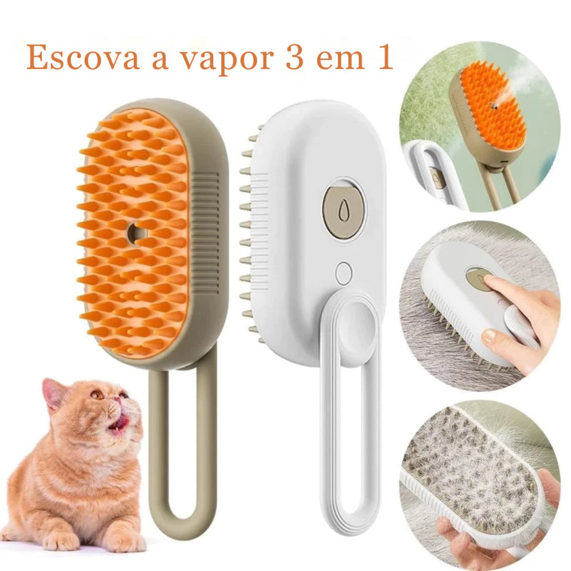 Escova A Vapor Gato Cães 3 Em 1 Escova Elétrica Remoção De Pelo Pente De Massagem Animal Estimação