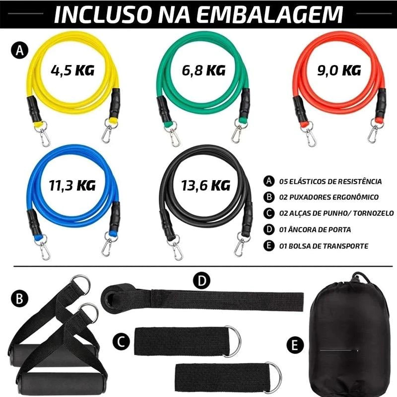 Kit 11 Elásticos Extensores com Acessórios