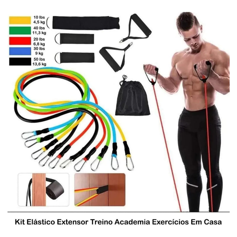 Kit 11 Elásticos Extensores com Acessórios